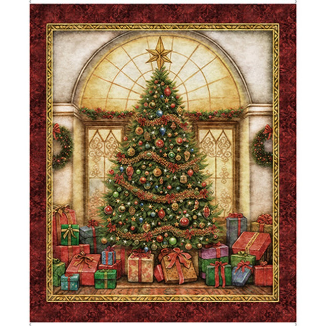 Wonderful Christmastime Christmas Tree 36" Cotton Panel Fabric