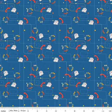 Pop 'n Play Phones Blue Cotton Fabric