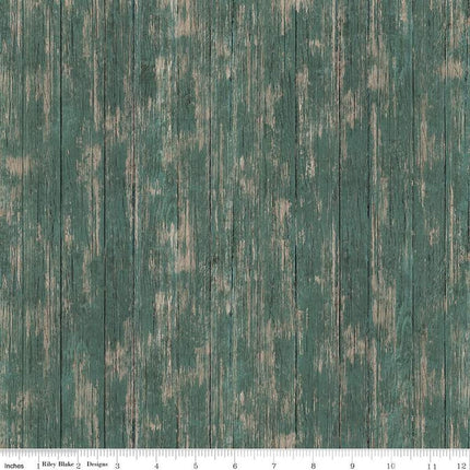 Covered Bridges in Spring Barn Wood Aqua Cotton Fabric