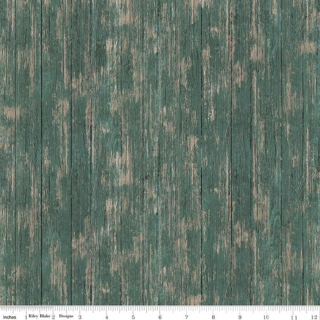 Covered Bridges in Spring Barn Wood Aqua Cotton Fabric