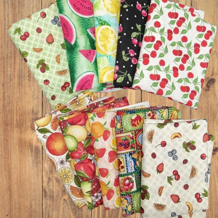 10 Half Yards  - Assorted Fruit Theme Prints Half Yard Bundle