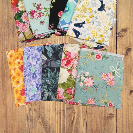 10 Fat Quarters -  Assorted Flowers with Animals Fat Quarter Bundle