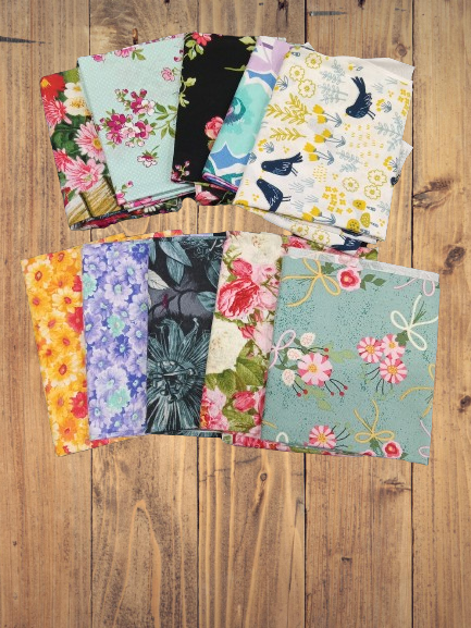 10 Fat Quarters -  Assorted Flowers with Animals Fat Quarter Bundle
