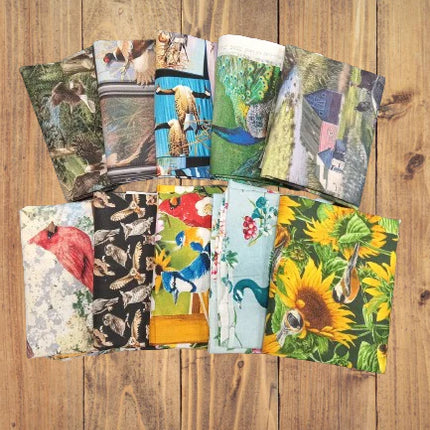 10 Half Yards  -Assorted Wildlife Birds Half Yard Bundle