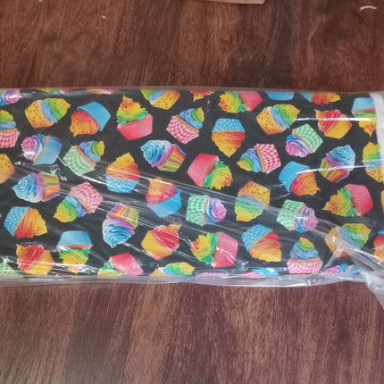 Tiedye Cupcakes on Black Cotton Fabric by the Bolt