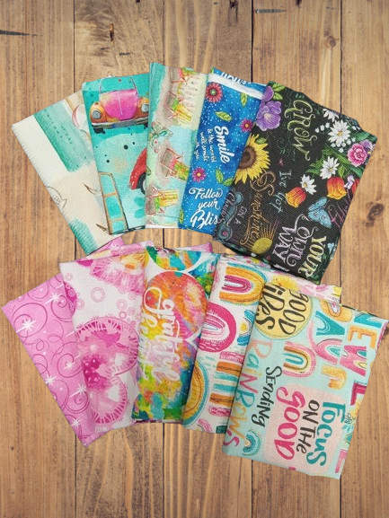 10 Fat Quarters -  Good Vibes Inspirational Fat Quarter Bundle