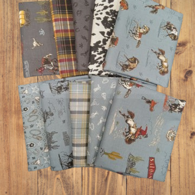 10 Fat Quarters - Assorted John Wayne Courage Storm & Charcoal Fat Quarter Bundle