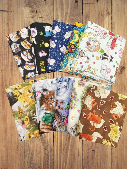 10 Half Yards  - Assorted Assorted Cats and Kittens Half Yard Bundle