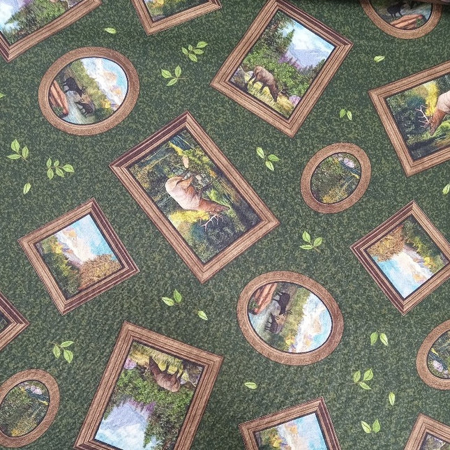 Wandering Elk Green Cotton Fabric