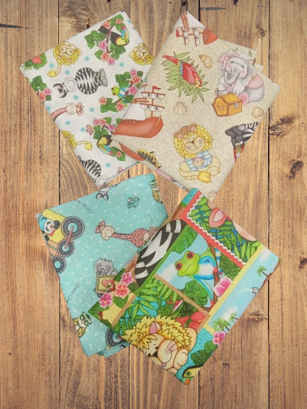 4 Fat Quarters - Assorted Bazooples Jungle Animals Fat Quarter Bundle