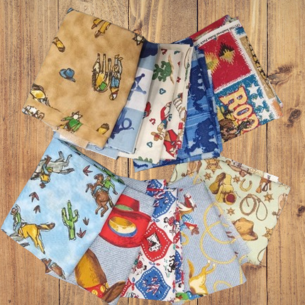 10 Fat Quarters - Assorted Children's Western Cowboy Fat Quarter Cotton Bundle