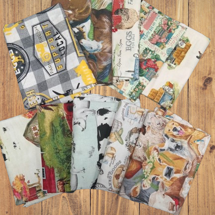Assorted Farm Cotton - 1/2 Yard Cuts -  10 Prints- Fabric Bundle