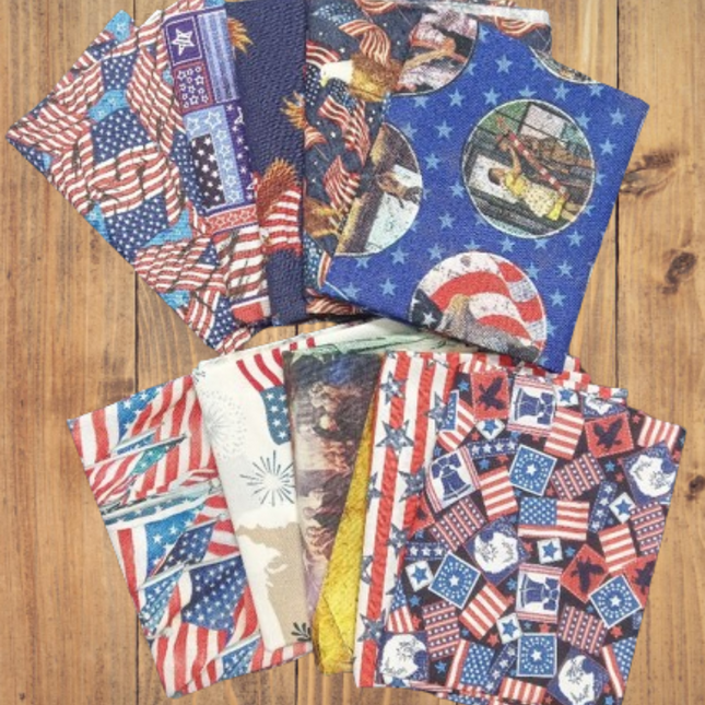 10 Fat Quarters - Assorted USA Patriotic Fat Quarter Bundle