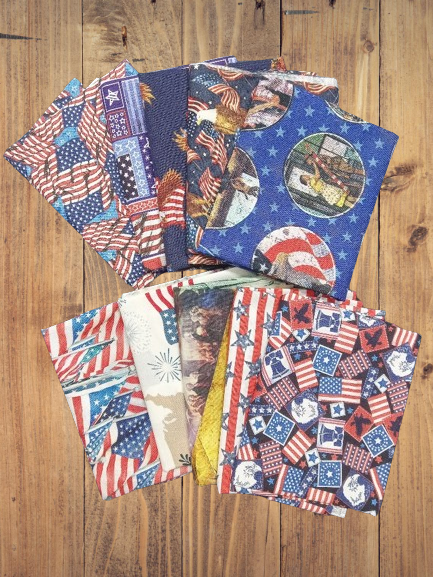 Assorted USA Patriotic Cotton - 1/2 Yard Cuts -  10 Prints- Fabric Bundle