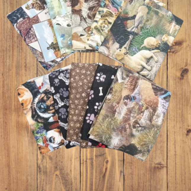 10 Fat Quarters - Assorted Dogs, Paw prints, Dog Bones Fat Quarter Bundle