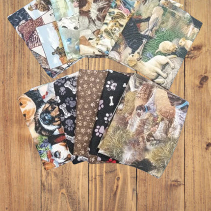 10 Half Yards  - Assorted Dogs, Paw prints, Dog Bones Half Yard Bundle
