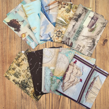 10 Fat Quarters - Assorted Nautical, Ships, Maps, Celestial Navigation Fat Quarter Bundle