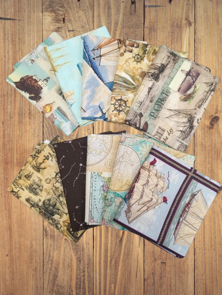 10 Fat Quarters - Assorted Nautical, Ships, Maps, Celestial Navigation Fat Quarter Bundle