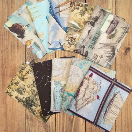 Assorted Nautical, Ships, Maps, Celestial Navigation Fabric - 1 lb Scrap Bundle