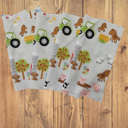 Quilting/ Craft Bundle Down on the Farm Gray Fabric 8"x 8" Squares 4 Pieces