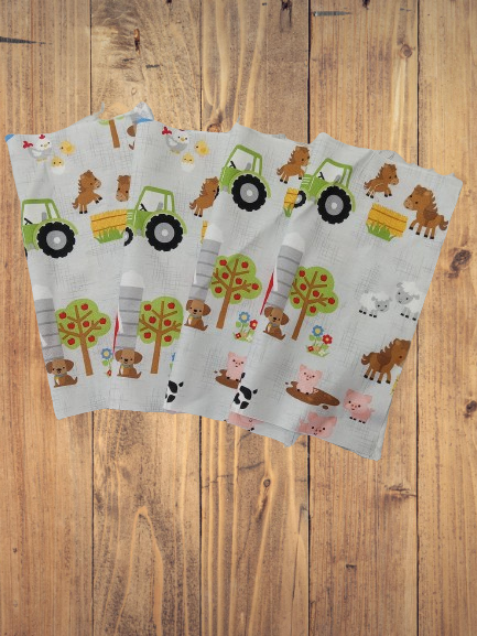 Quilting/ Craft Bundle Down on the Farm Gray Fabric 8"x 8" Squares 4 Pieces