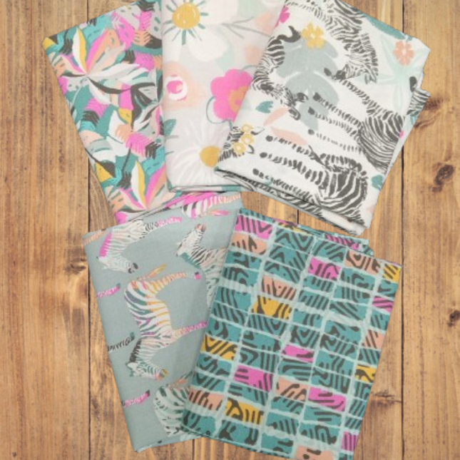 5 Fat Quarters -  Assorted Zebra Dazzle Fat Quarter Bundle
