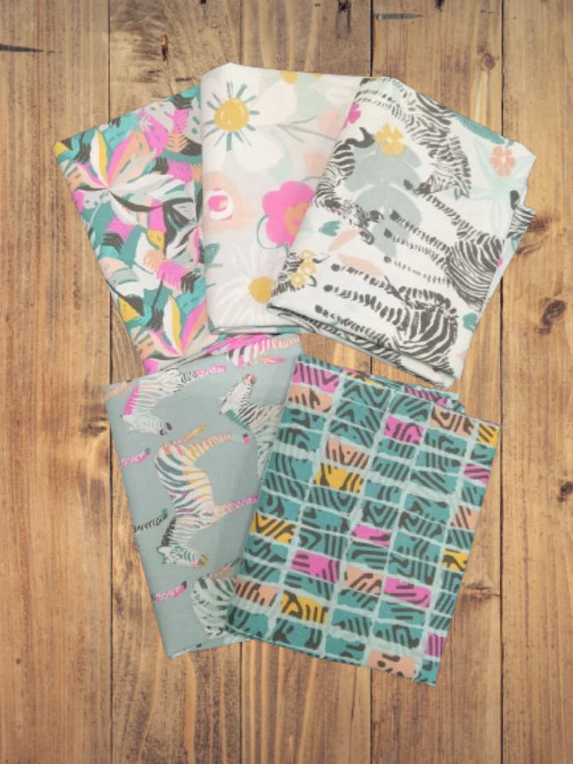 5 Half Yards  -Assorted Zebra Dazzle Half Yard Bundle