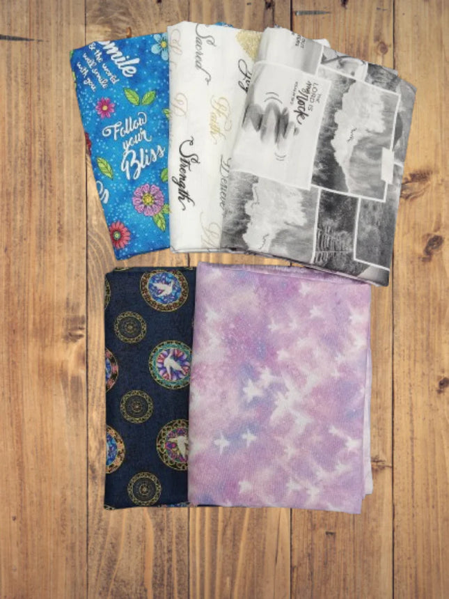 5 Half Yards  -Assorted Faith Religious Half Yard Bundle