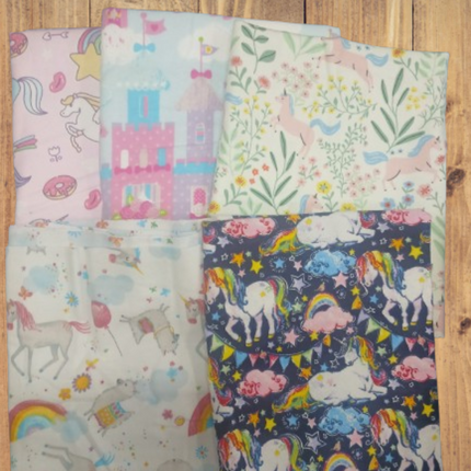 Assorted Unicorn Flannel - 1/2 Yard Cuts -  5 Prints- Fabric Bundle