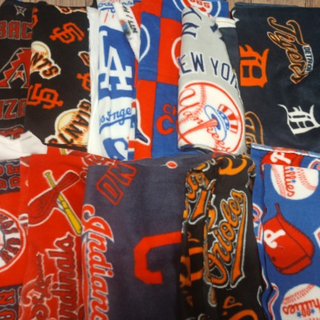 10 Half Yards - Assorted Sport Teams Baseball Licensed Fleece Fabric Bundle