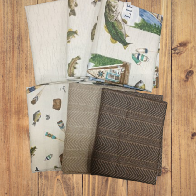 6 Fat Quarters -  Assorted Wake At The Lake Tan Fat Quarter Bundle
