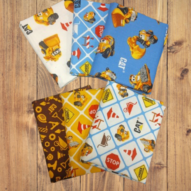Assorted Caterpillar Equipment Junior Flat Fold Assortment 6 Yard Bundle Cotton Fabric