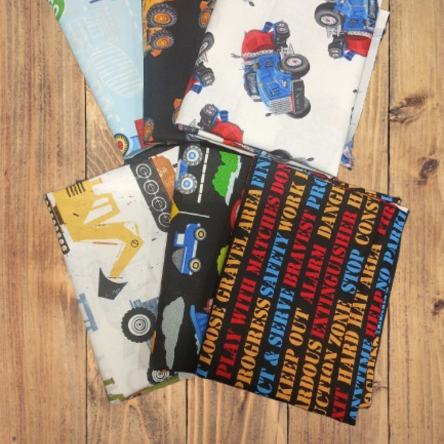 Assorted Construction Zone Heavy Equipment Cotton Fabric - 1 lb Scrap Bundle