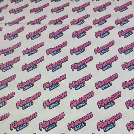 PowerPuff Girls -  Logo Diagonal White Cotton Fabric