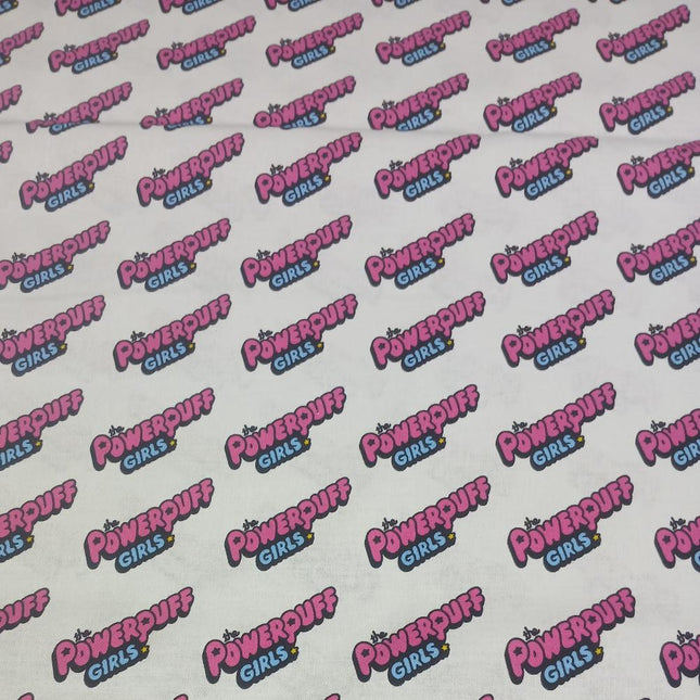 PowerPuff Girls -  Logo Diagonal White Cotton Fabric