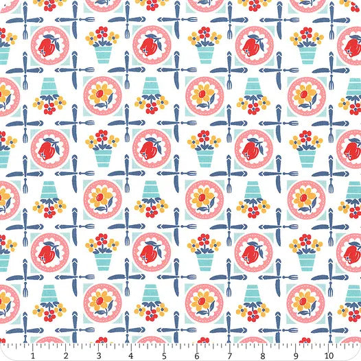 Cook Book Plates Seaglass Cotton Fabric