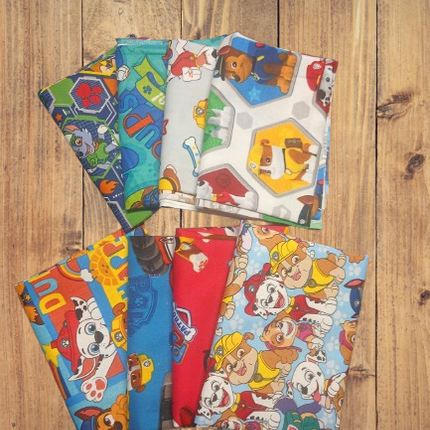 Assorted Marshall, Rubble, Chase, and Friends Paw Patrol Flat Fold Assortment 16 Yard Bundle Cotton Fabric