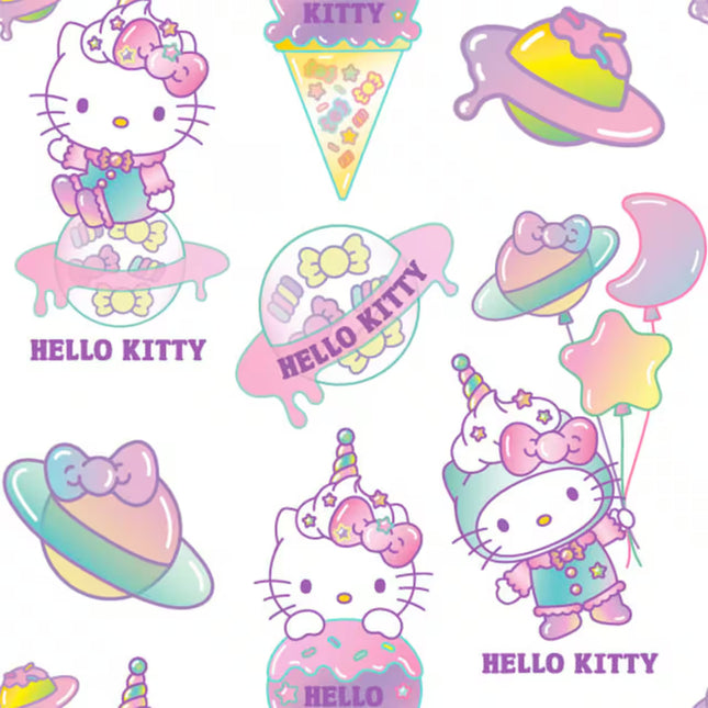 Kitty with Balloons Cotton Fabric