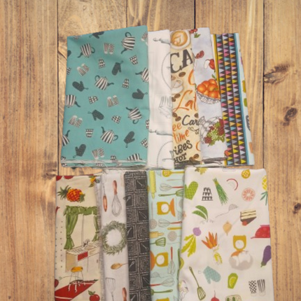 Assorted Kitchen Theme Cotton - 1/2 Yard Cuts -  10 Prints- Fabric Bundle