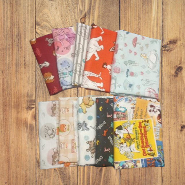 10 Fat Quarters -  Assorted Disney Classic Characters Cotton Fat Quarter Bundle
