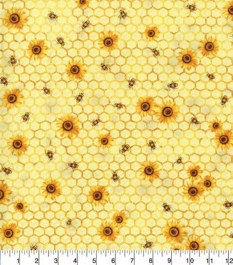 Handmade Valance or Curtain Panel Honeycomb Florals Yellow