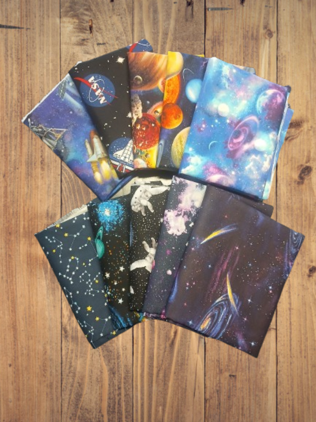 Assorted Outer Space, Astronomy, NASA Cotton - 1/2 Yard Cuts -  10 Prints- Fabric Bundle
