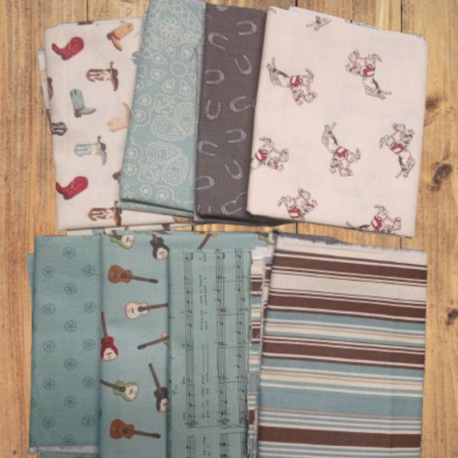 8 Fat Quarters - Assorted Cowboys Teal Fat Quarter Bundle
