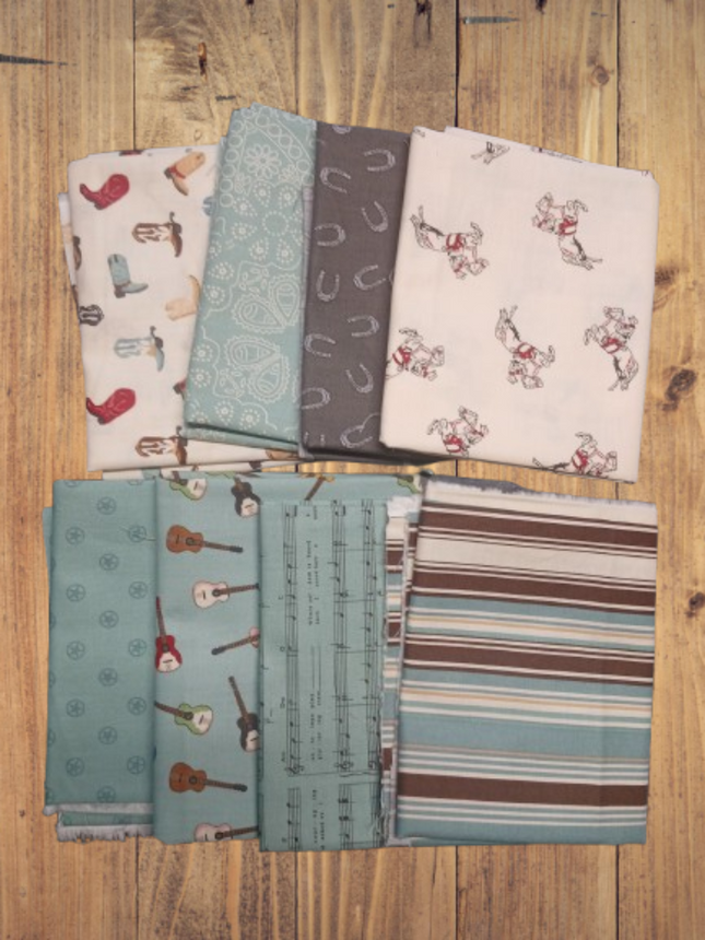 8 Fat Quarters - Assorted Cowboys Teal Fat Quarter Bundle