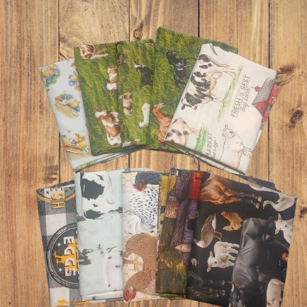 10 Fat Quarters - Assorted Life On The Farm Fat Quarter Cotton Bundle