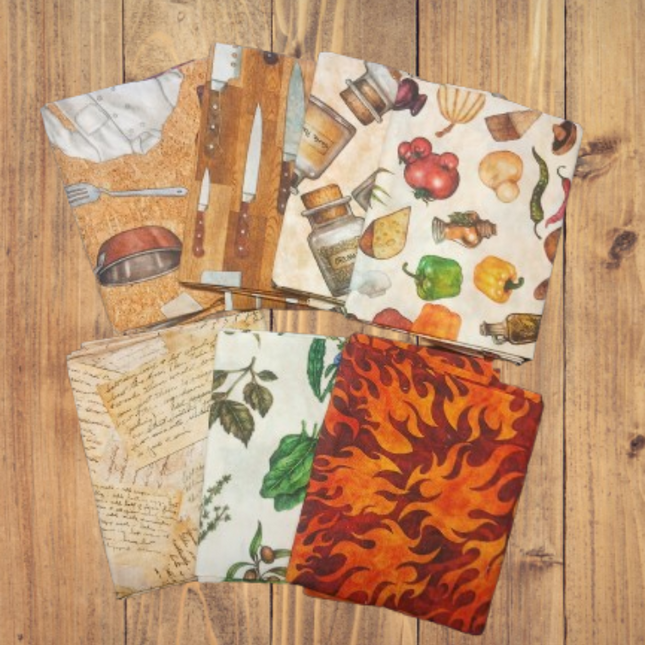 7 Fat Quarters - Assorted Sizzle and Spice Food Cream Fat Quarter Bundle