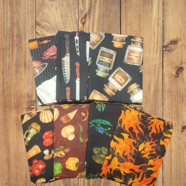 7 Fat Quarters - Assorted Sizzle and Spice Food Black Fat Quarter Bundle
