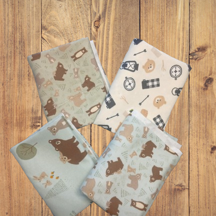 4 Fat Quarters - Assorted Children's Woodland Bears Flannel Fat Quarter Bundle