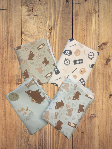4 Fat Quarters - Assorted Children's Woodland Bears Flannel Fat Quarter Bundle