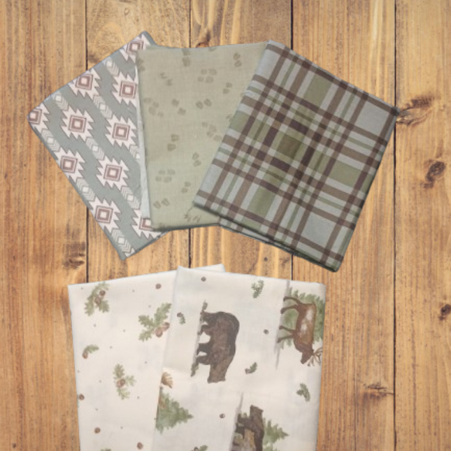 5 Fat Quarters - Assorted Let's Get Lost In The Woods Green Fat Quarter Bundle